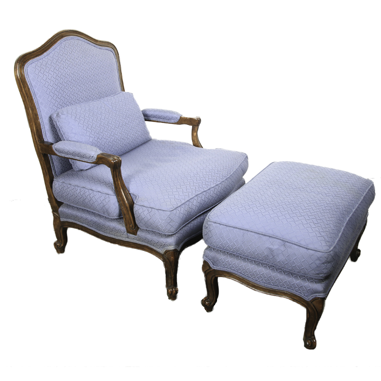 French Armchair With Ottoman / French Style Armchair And Ottoman In