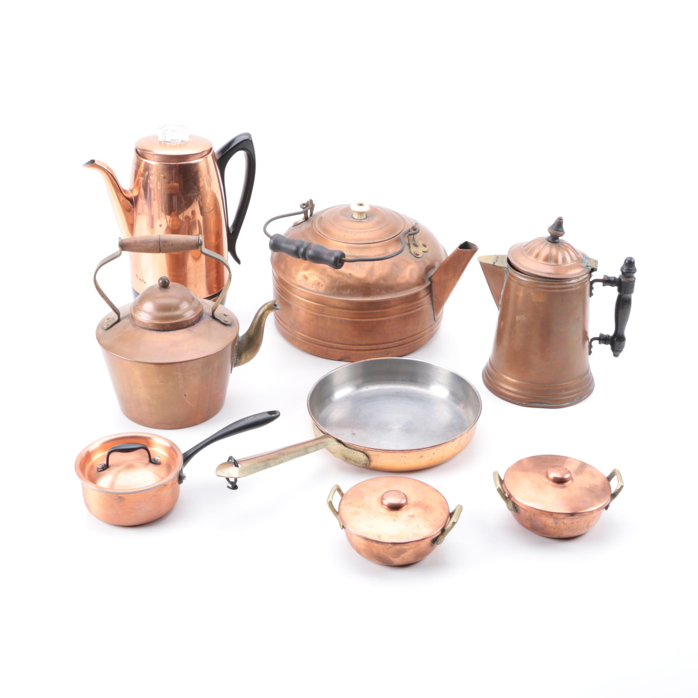 Assortment of Vintage Copper Cookware and Serveware EBTH