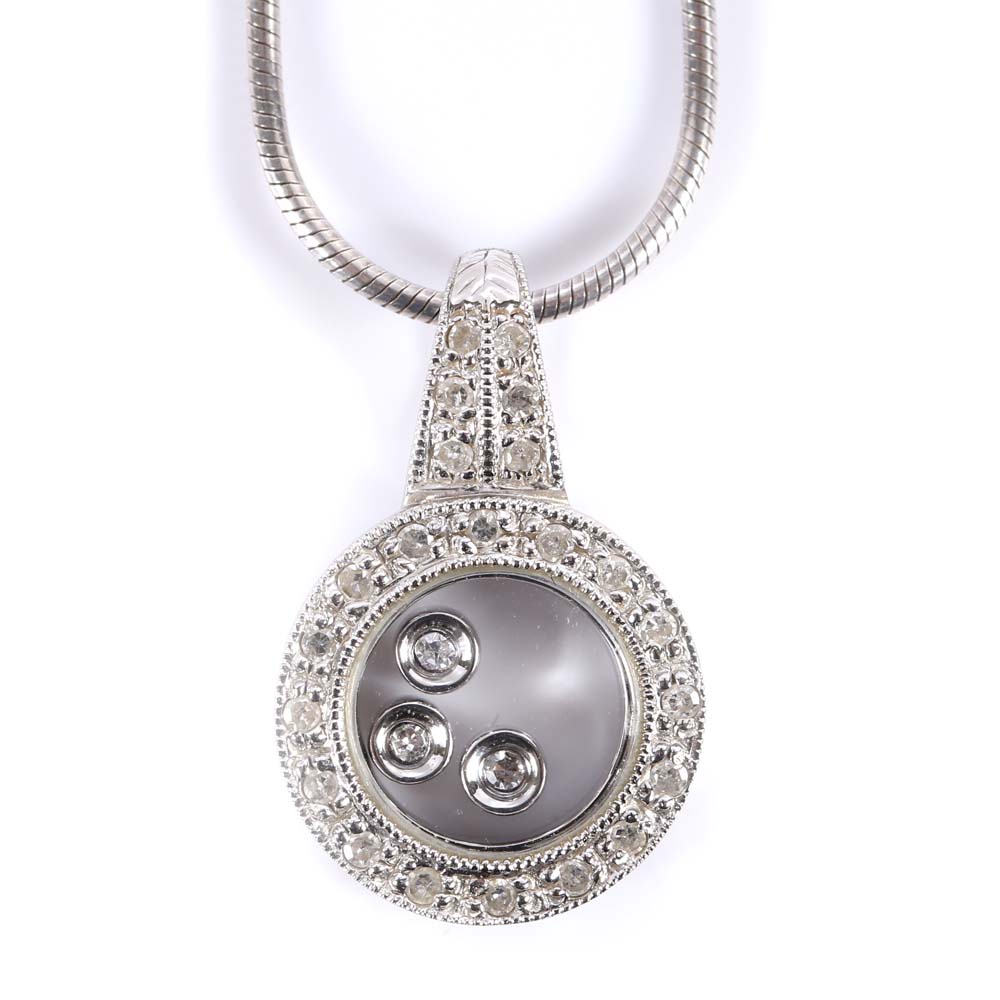 14K White Gold Floating Diamond Pendant Necklace EBTH
