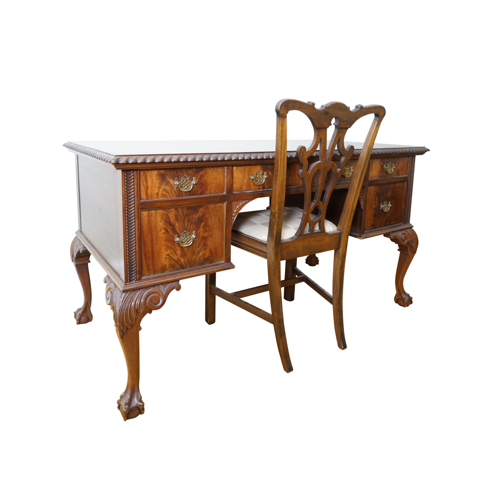 Vintage Mahogany Chippendale Style Desk and Chair by Flint and Horner Company EBTH