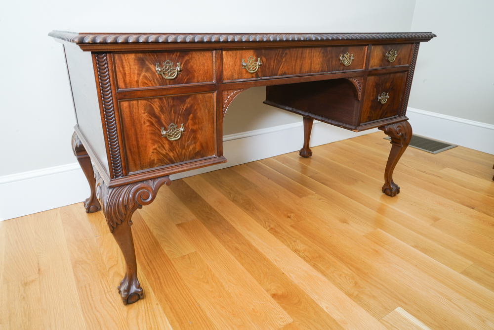 Vintage Mahogany Chippendale Style Desk and Chair by Flint and Horner