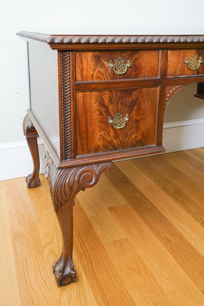 Vintage Mahogany Chippendale Style Desk and Chair by Flint and Horner