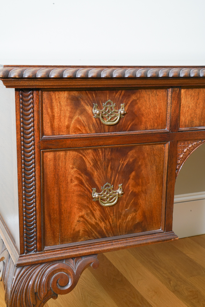 Vintage Mahogany Chippendale Style Desk and Chair by Flint and Horner