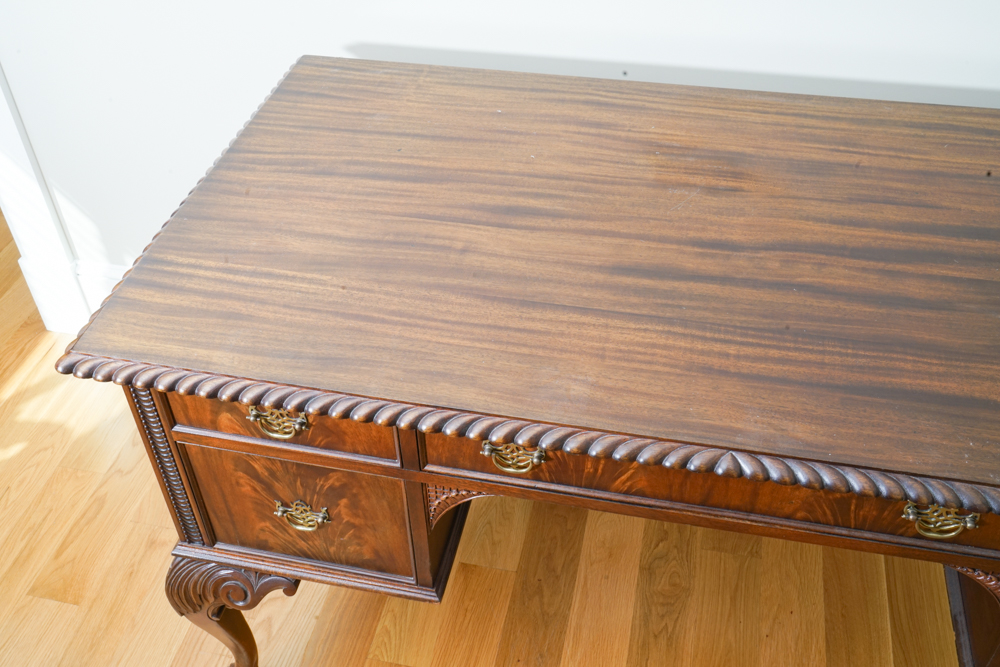 Vintage Mahogany Chippendale Style Desk and Chair by Flint and Horner