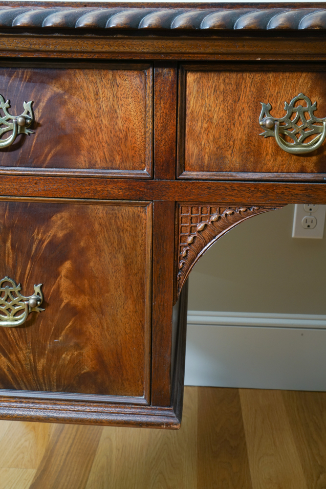Vintage Mahogany Chippendale Style Desk and Chair by Flint and Horner