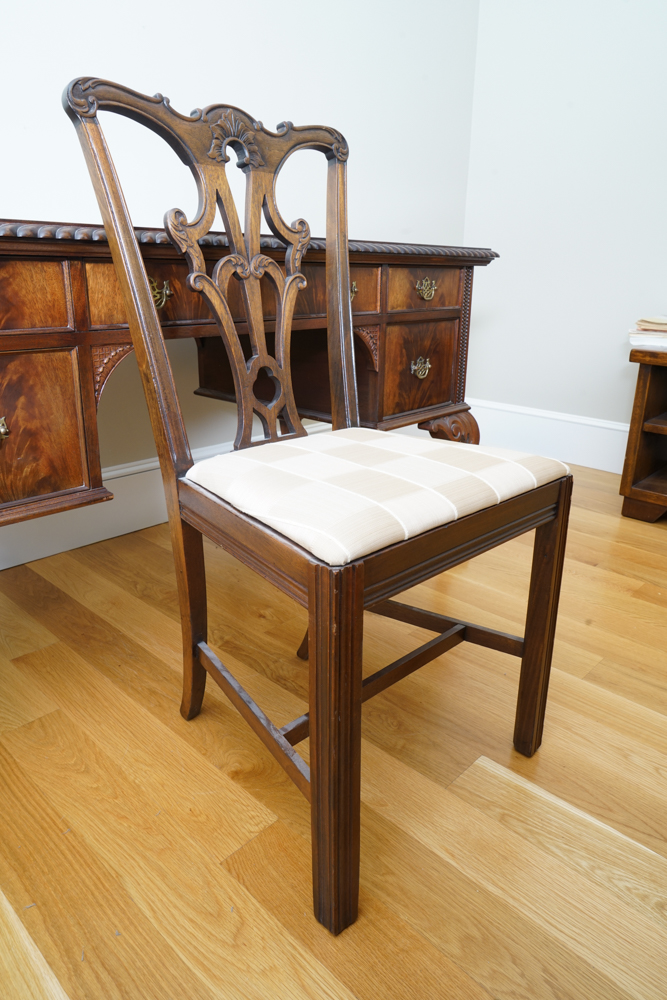 Vintage Mahogany Chippendale Style Desk and Chair by Flint and Horner