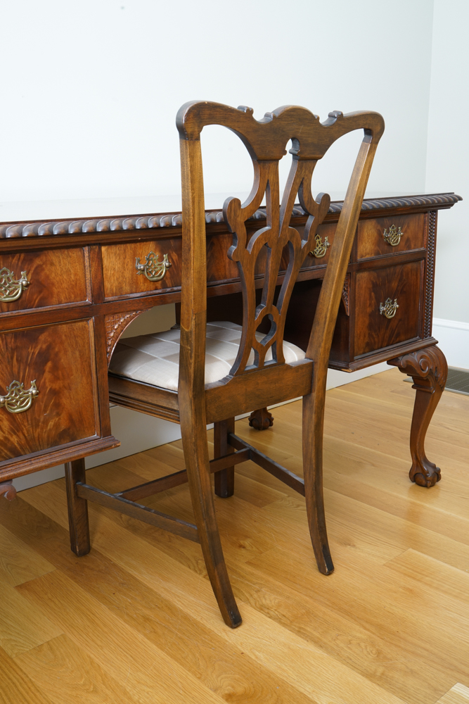 Vintage Mahogany Chippendale Style Desk and Chair by Flint and Horner