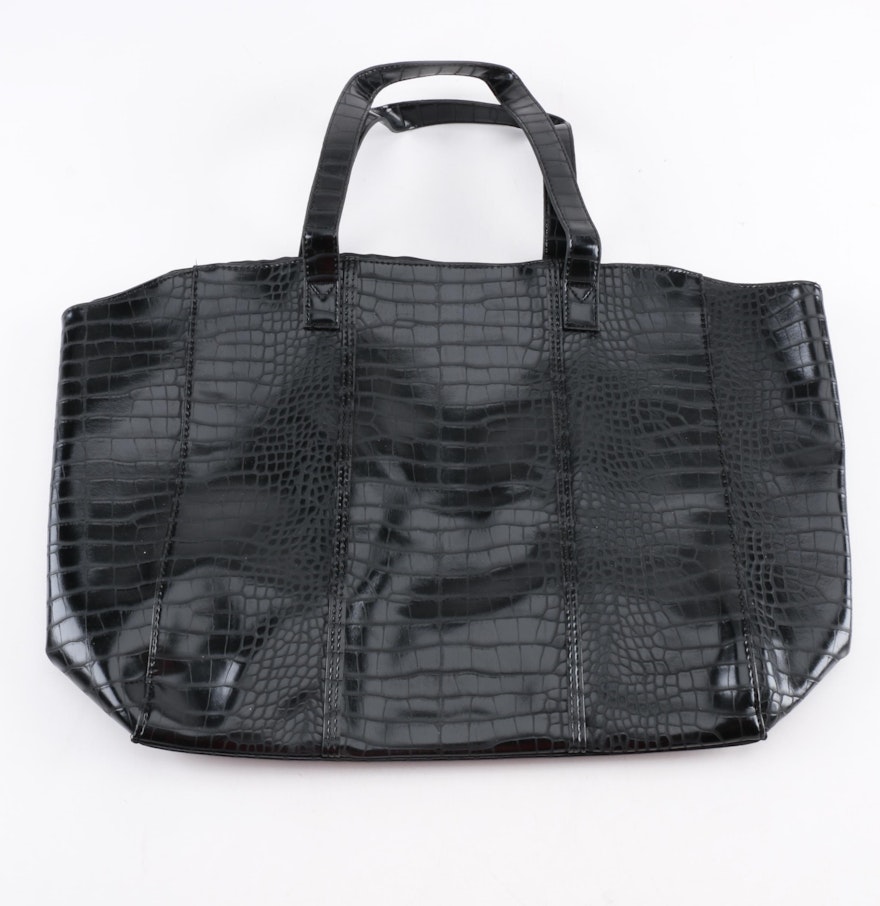 Neiman-Marcus Embossed Black Leather Tote bag : EBTH