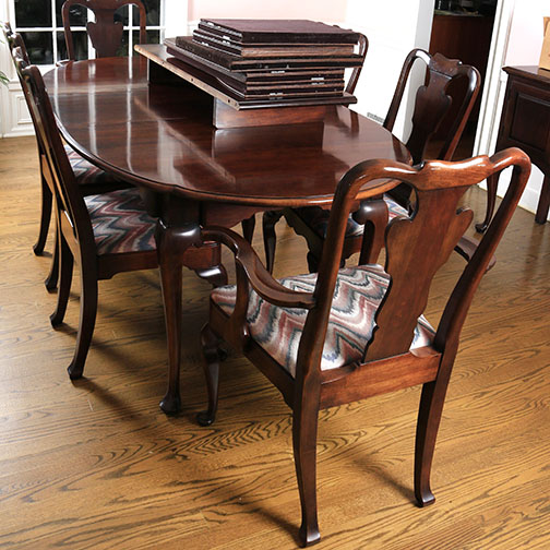 Cherry Queen Anne Style Dining Table And Six Chairs EBTH