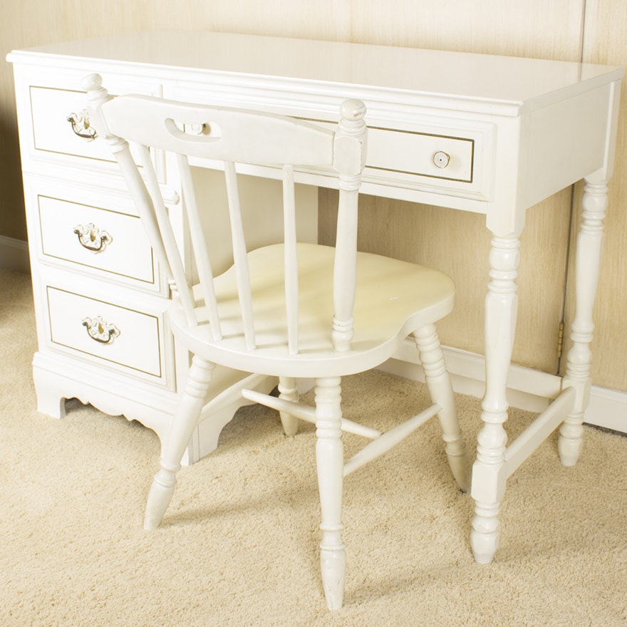 White Provincial Desk By Bassett Furniture With Chair Ebth