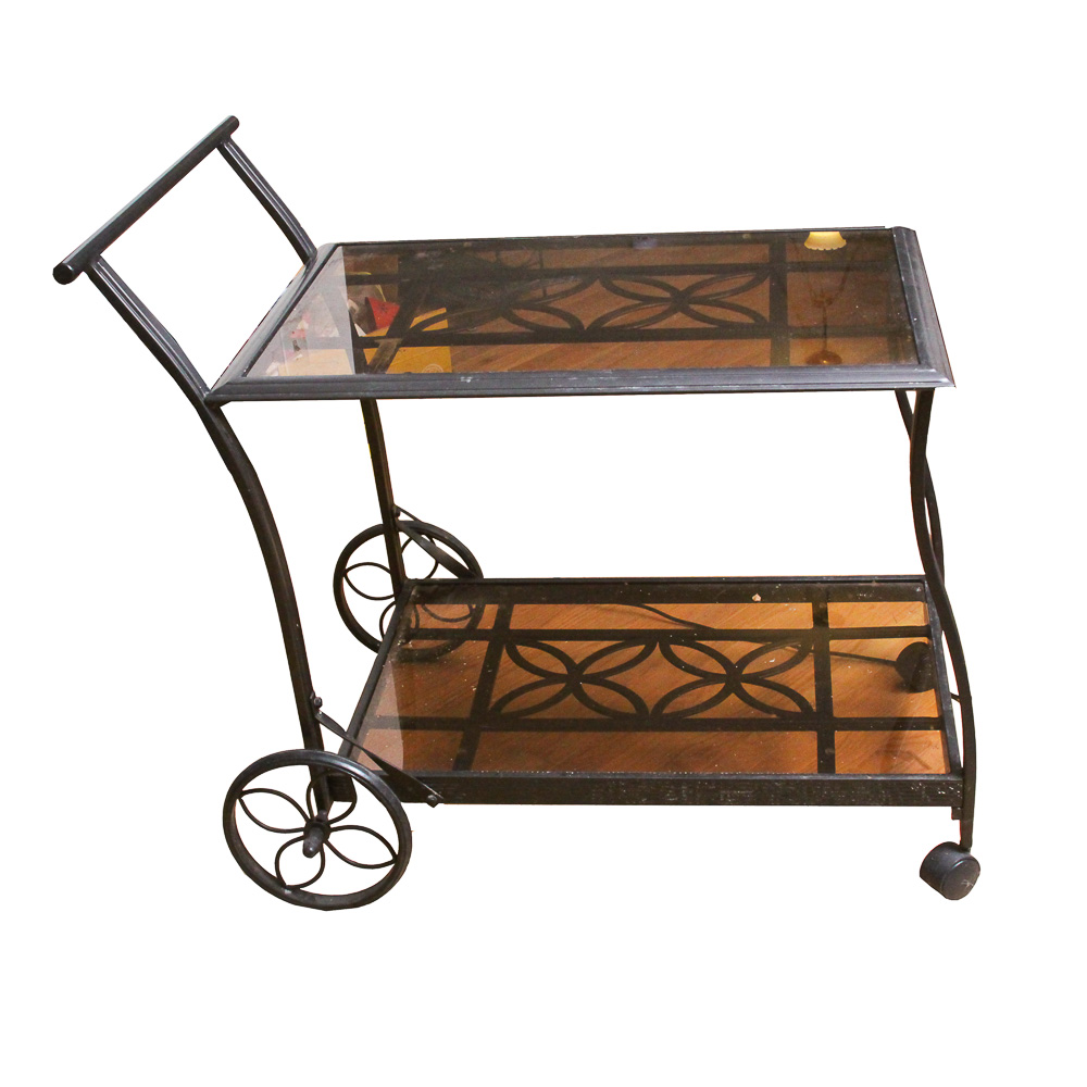 Hampton Bay Bar Cart with Smoked Glass Shelves EBTH