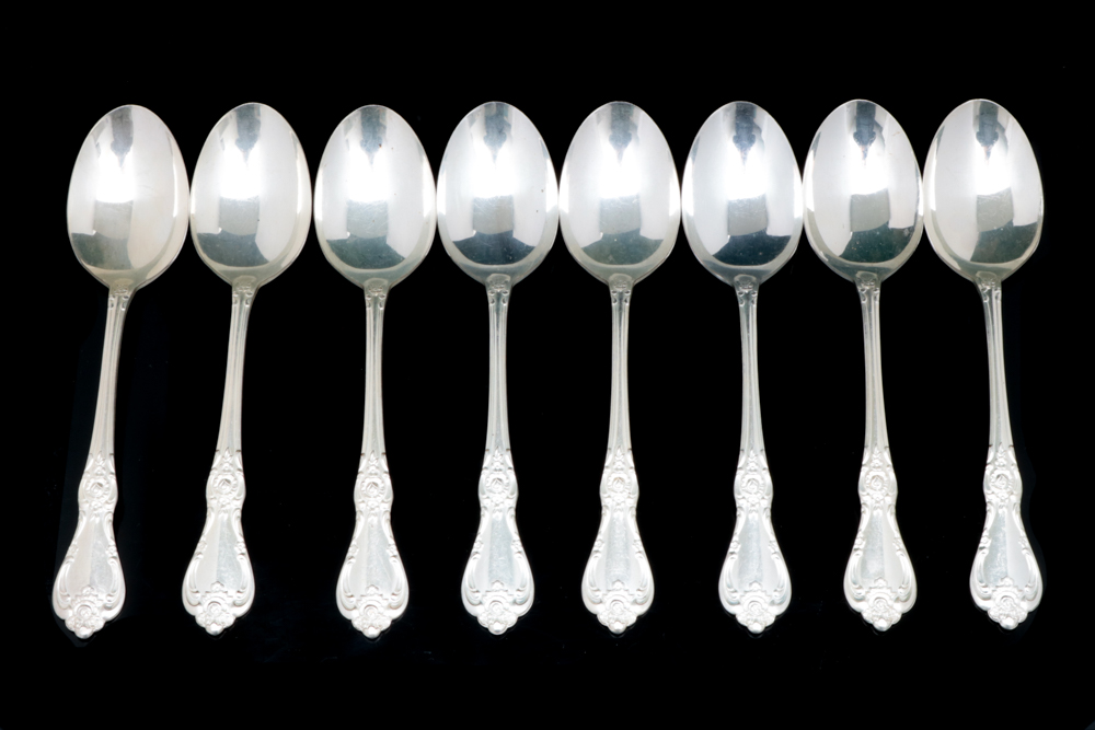 Wm. A. Rogers by Oneida Silver Plate Flatware Set with Wooden Storage