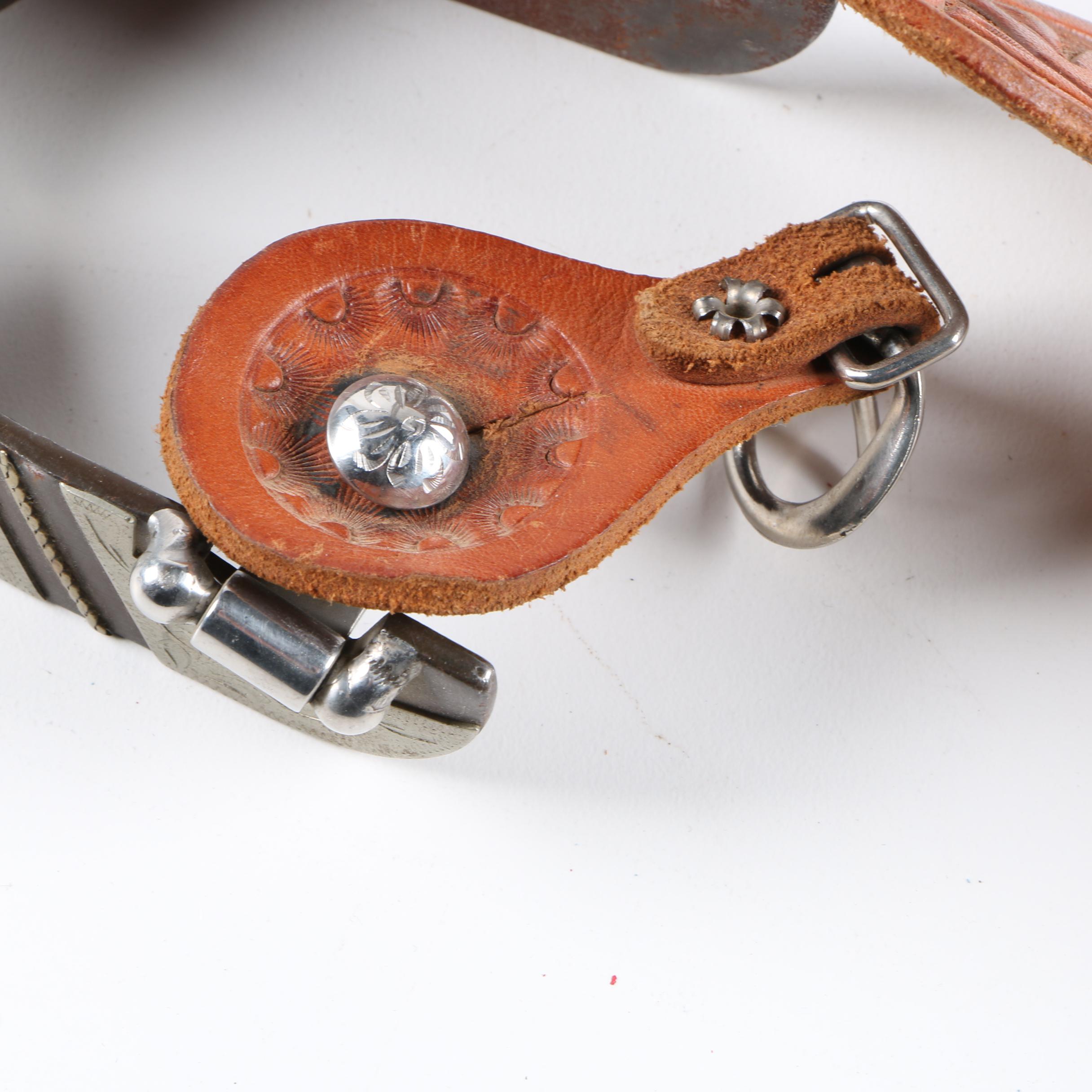 Pair of Spurs with Tooled Leather Straps EBTH