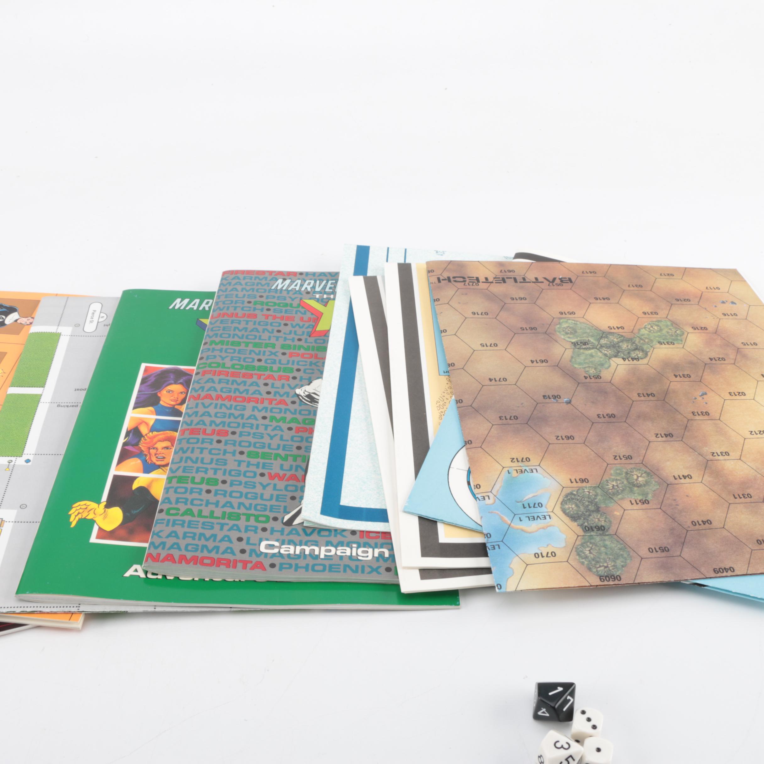 Role Playing Books Including "Marvel Super Heroes" and Dice EBTH