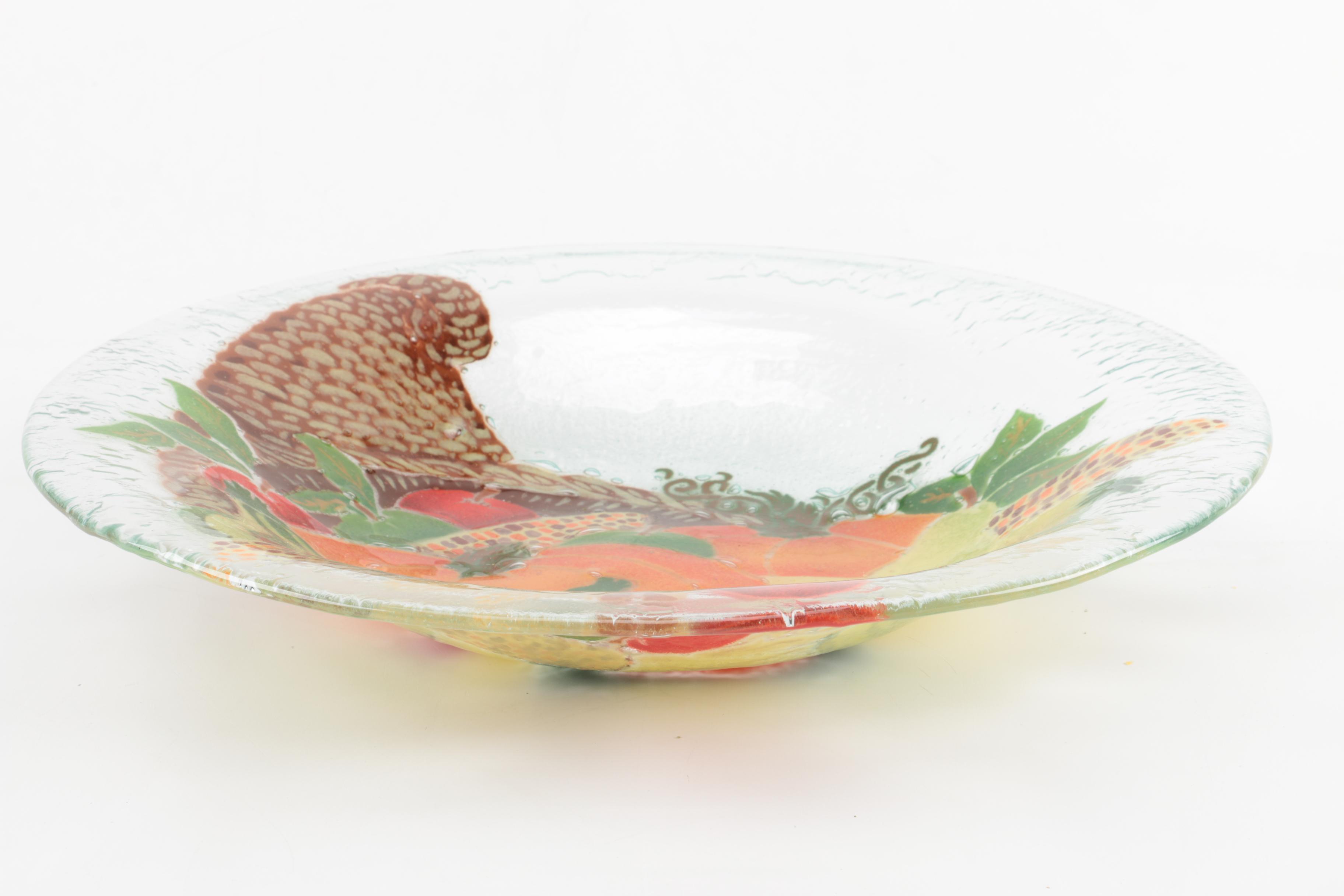 Glass Plate, Bowl and Decorative Grapes EBTH