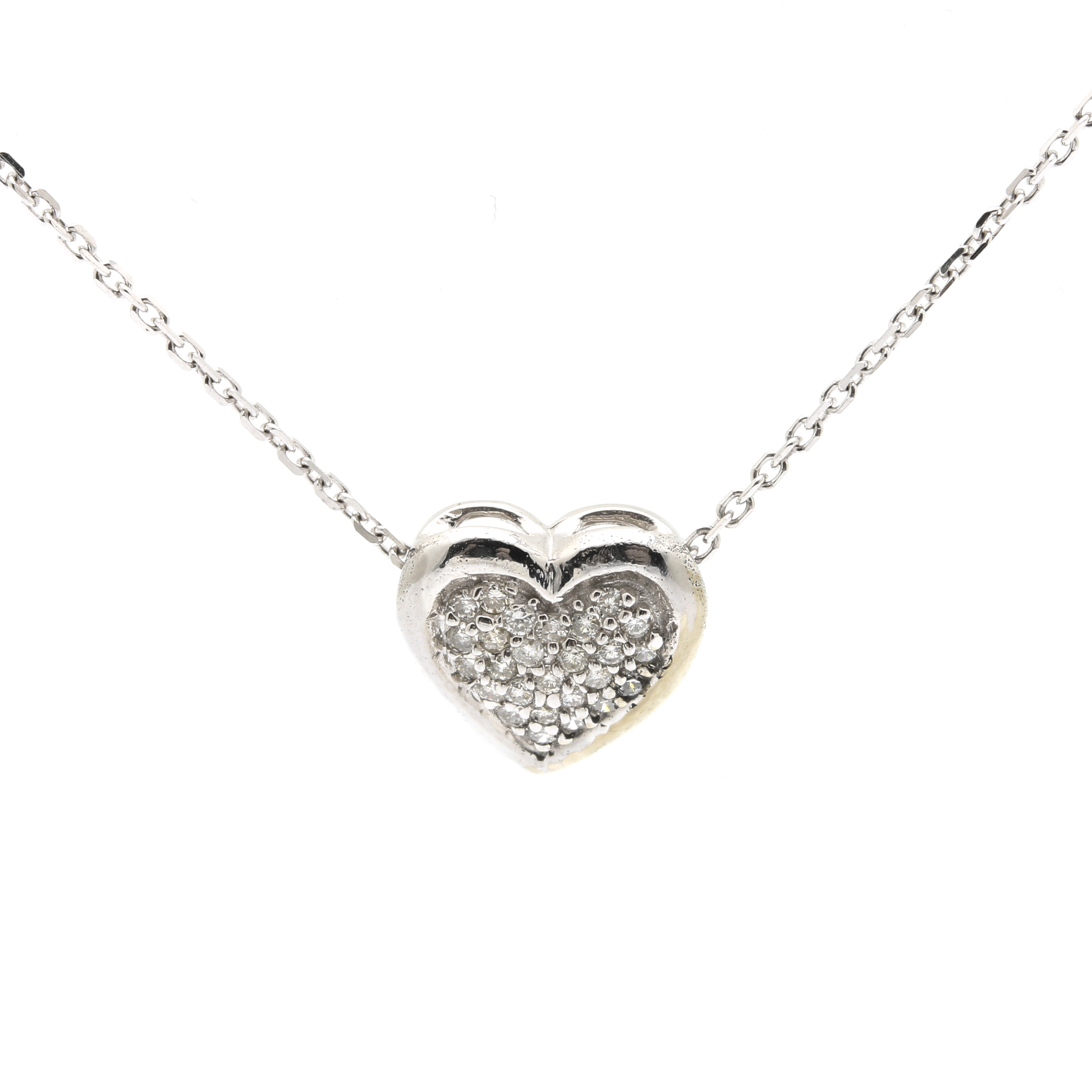 14K White Gold Diamond Heart Pendant Necklace EBTH