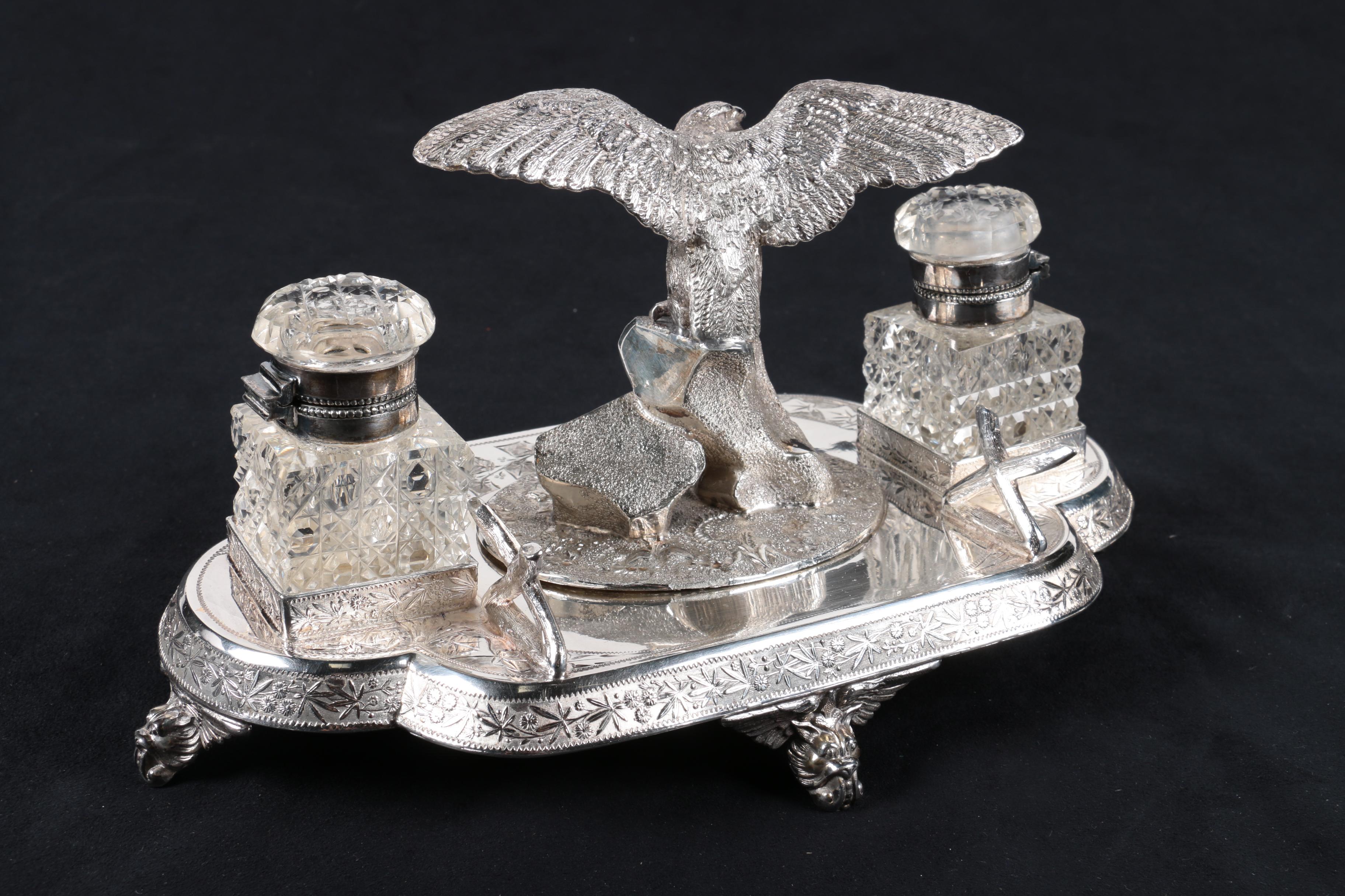Late 19th Century James Deakin & Sons Silver Plate Tray with Inkwells