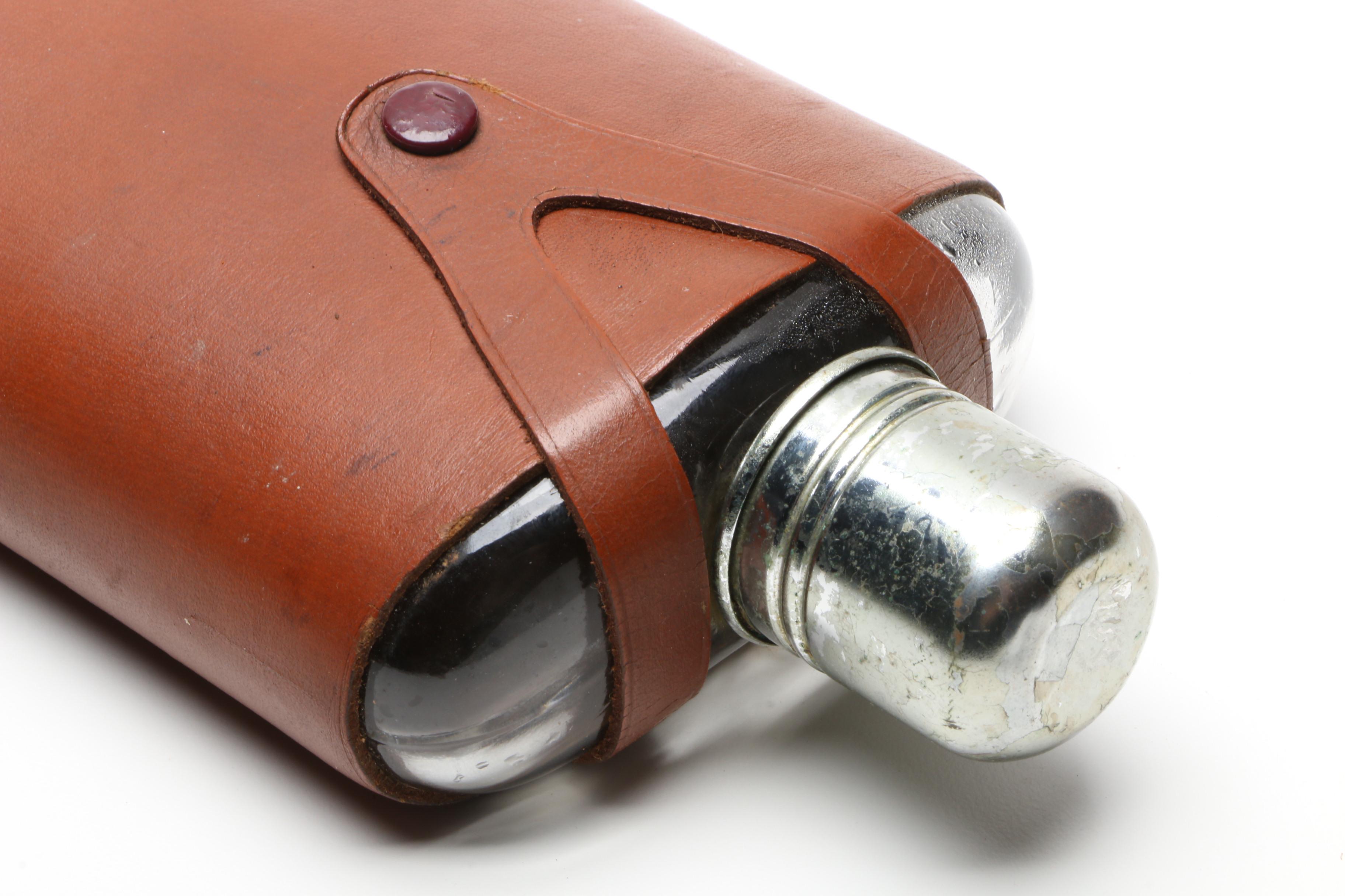 Vintage Glass Flask with Leather Case EBTH