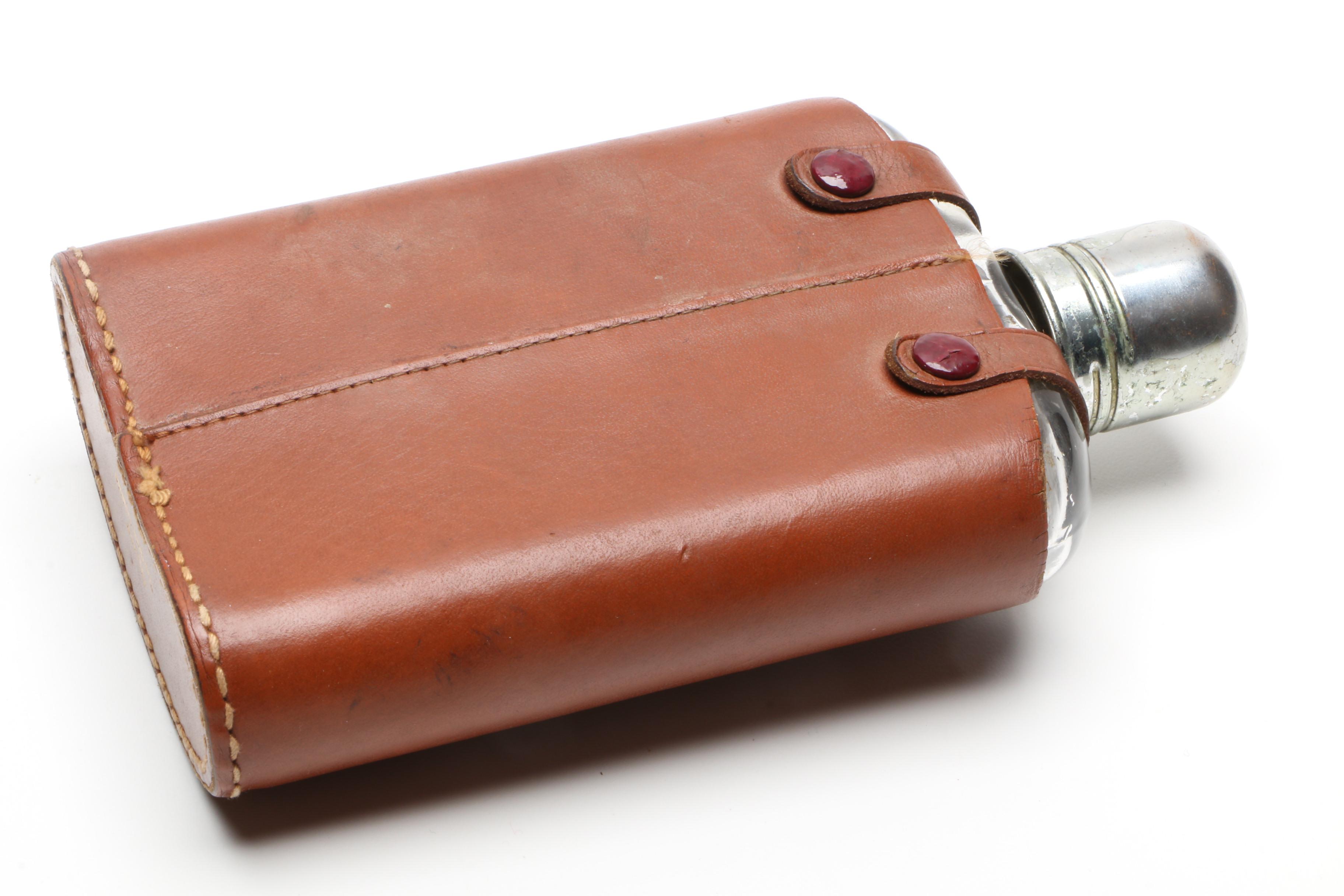 Vintage Glass Flask with Leather Case EBTH