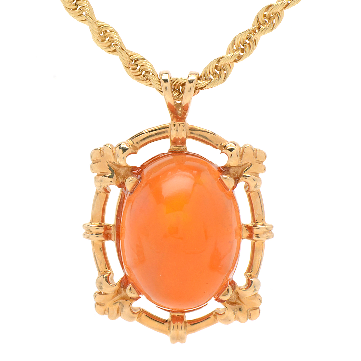 14K Yellow Gold Opal Pendant Chain Necklace EBTH