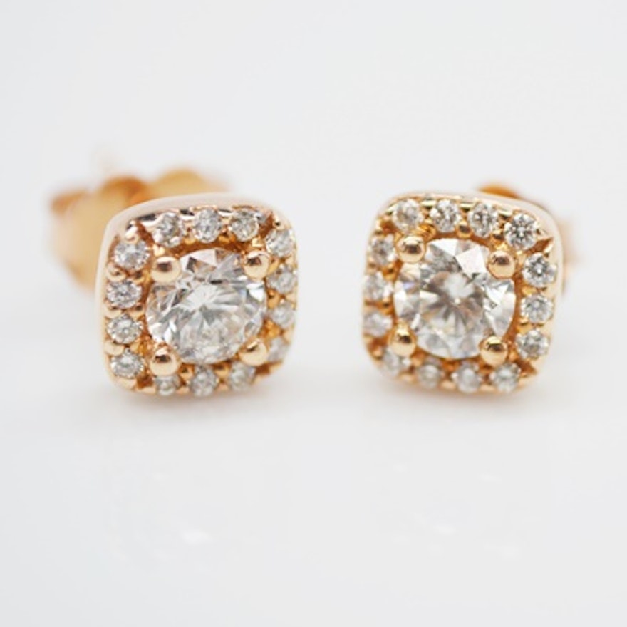 14K Rose Gold Diamond Pierced Earrings | EBTH