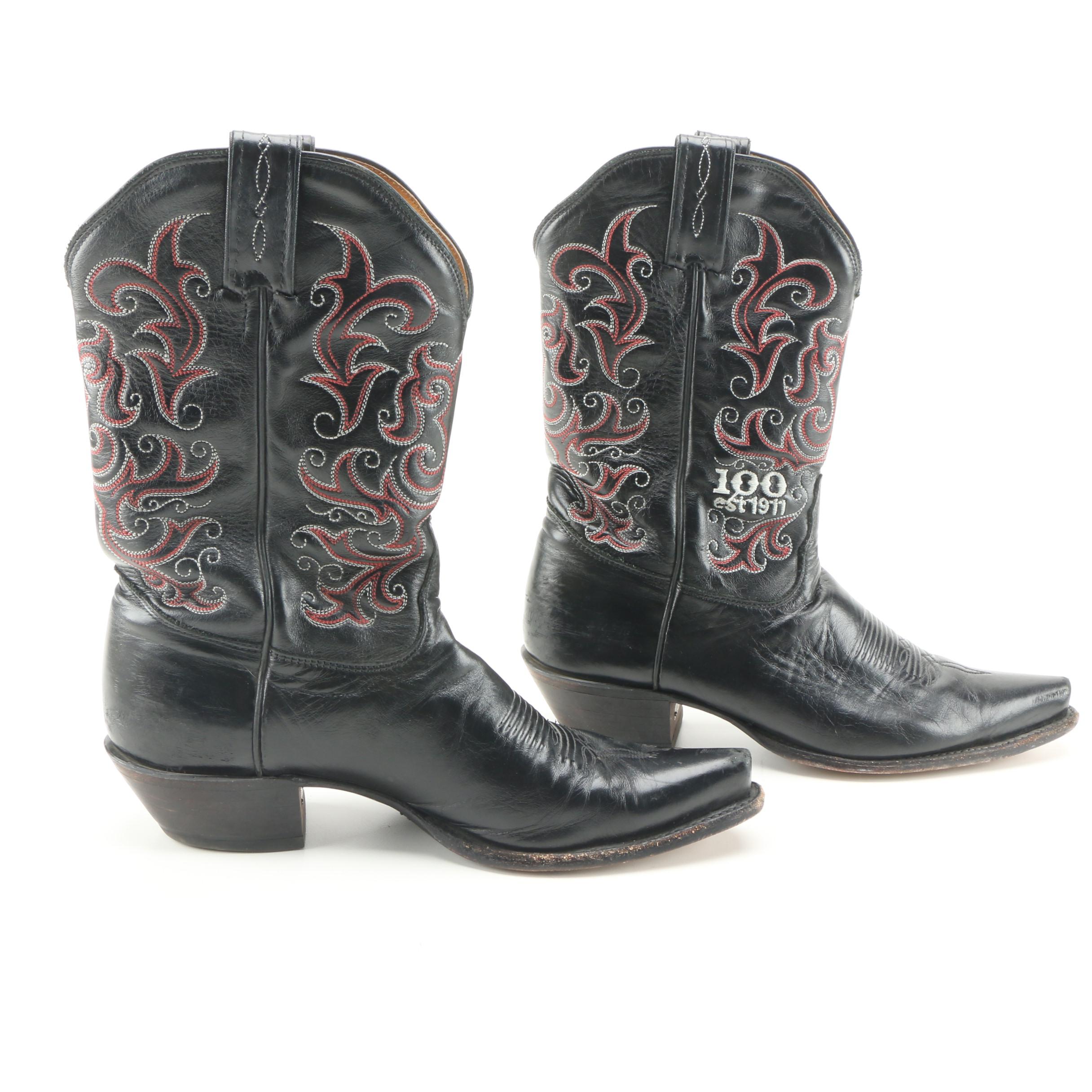 Women's Tony Lama Black Leather 100th Anniversary Cowboy Boots EBTH