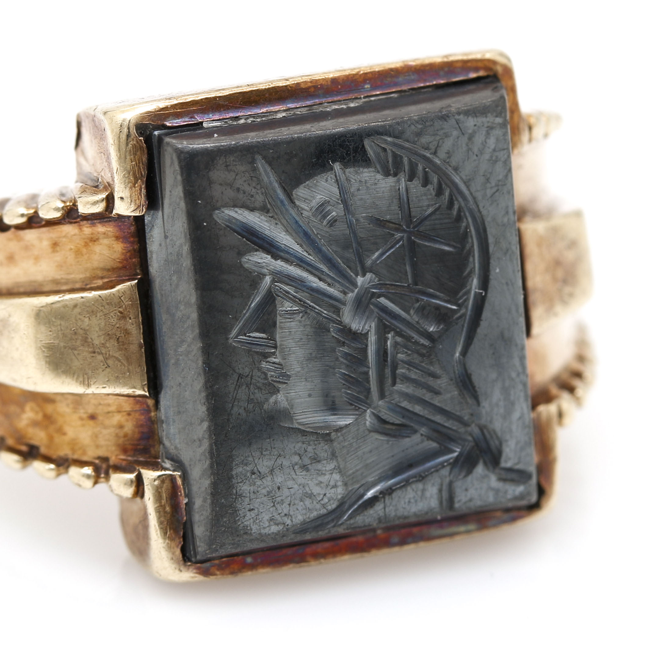 10K Yellow Gold Roman Centurion Intaglio Ring EBTH