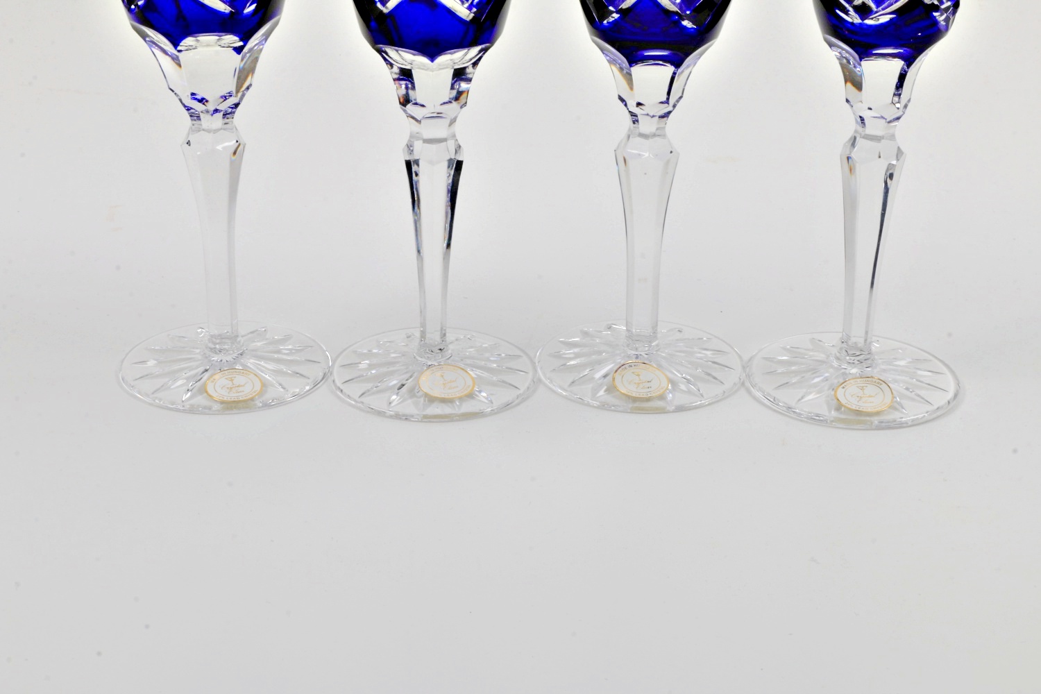 Cobalt Blur Cut to Clear Hungarian Crystal Champagne Flutes EBTH