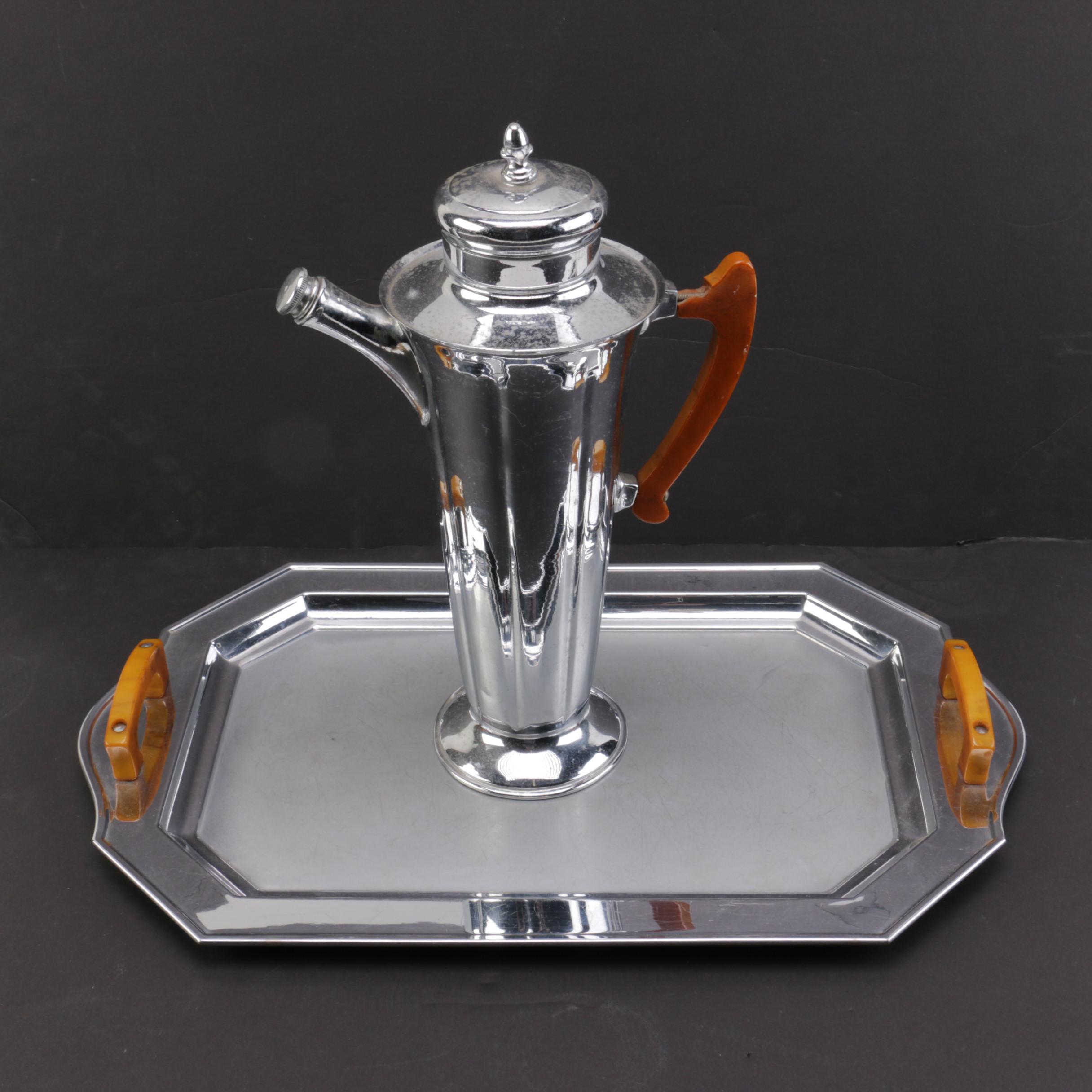 Forman Brothers ChromePlated Cocktail Shaker and Serving Tray EBTH