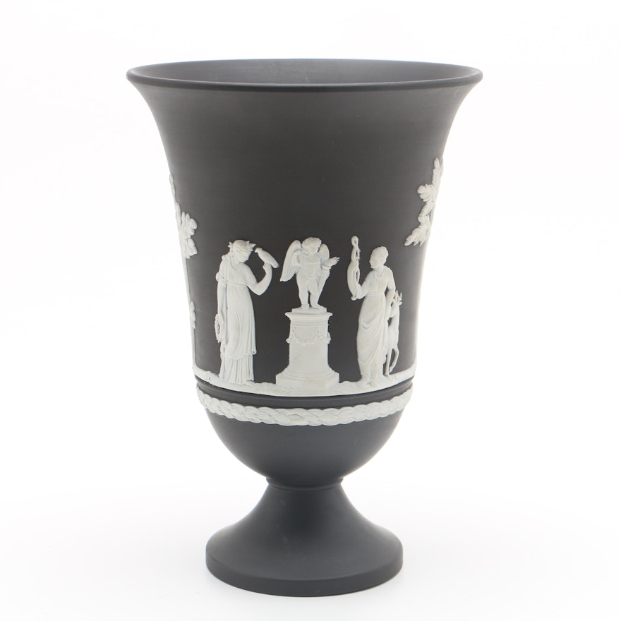 Black Wedgwood Jasperware Footed Vase