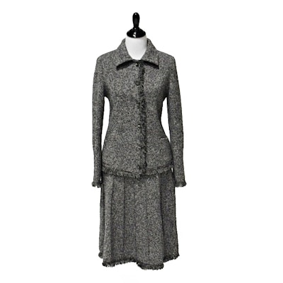 Oscar de la Renta Black and White Heathered Knit Jacket and Skirt Oscar de la Renta Black and White Heathered Knit Jacket and Skirt