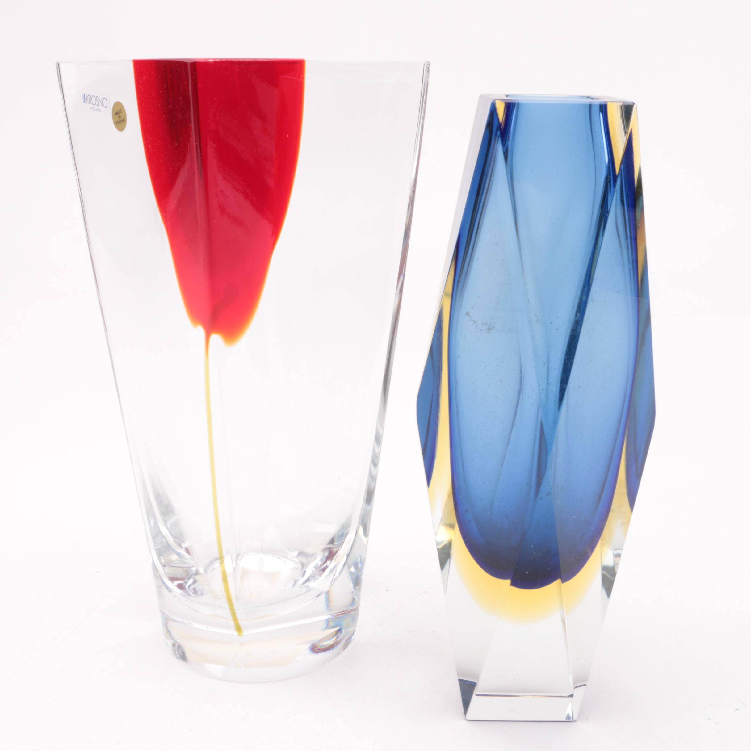 Pair Of Contemporary Glass Vases By Krosno Of Poland Ebth