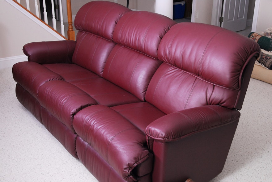 81 inch burgandy leather reclining sofa