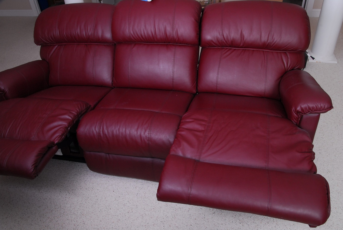 ebay leather reclining burgundy sofa