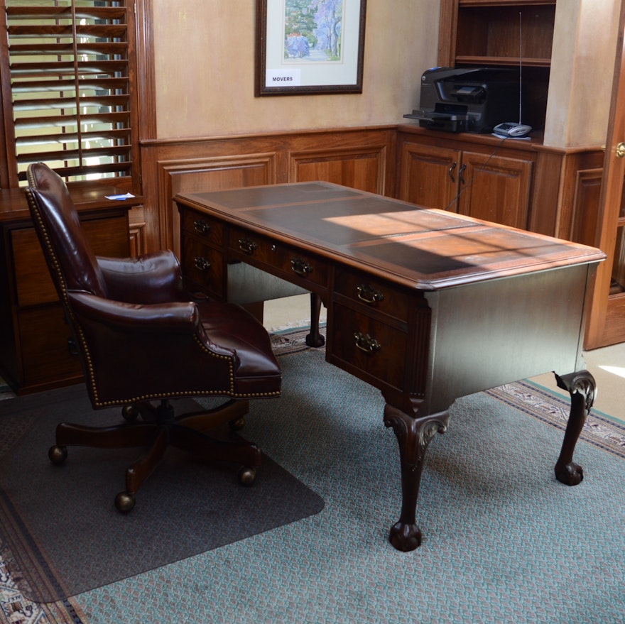 Hekman Leather Top Executive Desk And Chair Ebth
