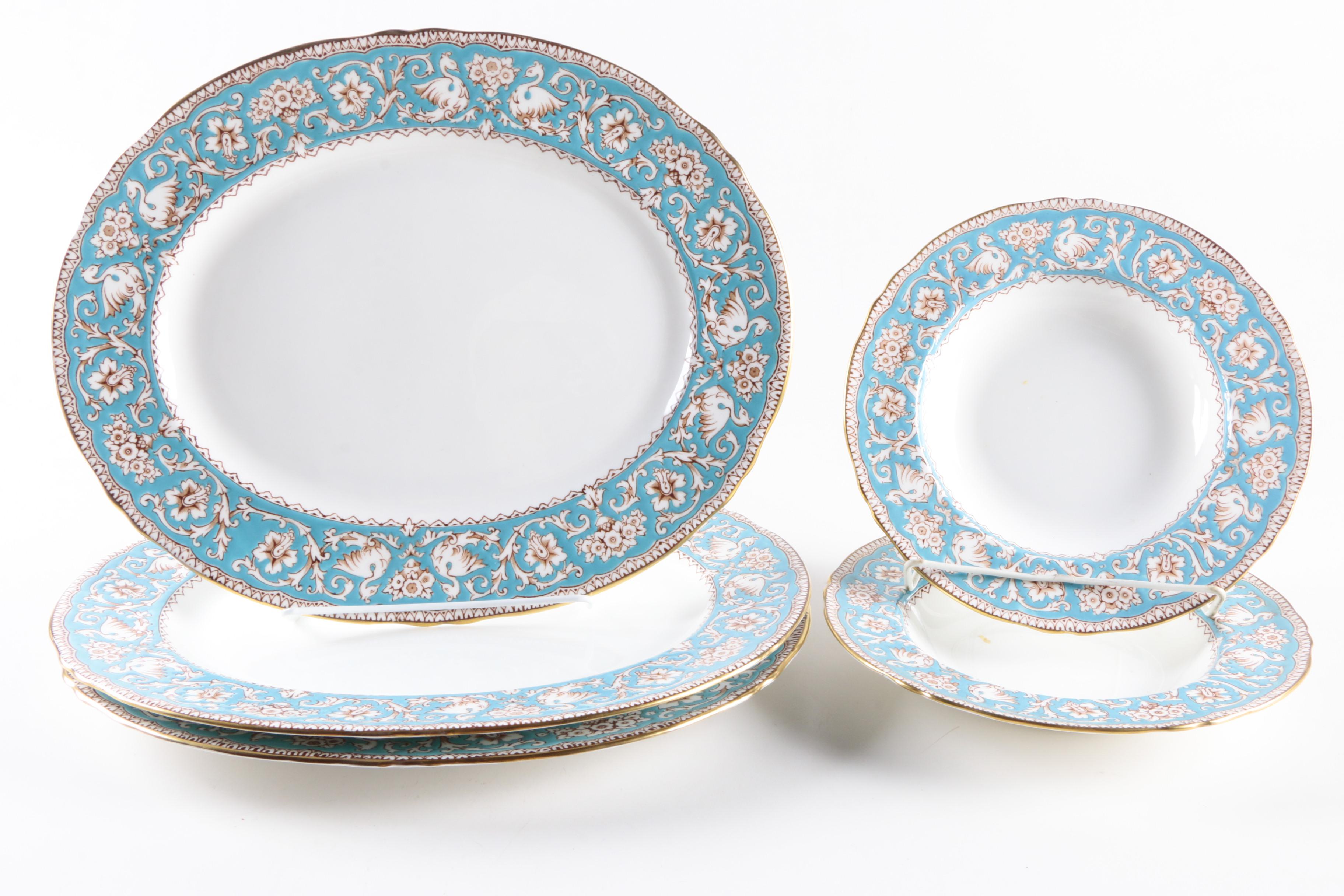 1970s Crown Staffordshire "Ellesmere" Turquoise Bone China Tableware EBTH