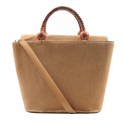 "Escada" Pony Hair Handbag with Brown Leather Braided Handles "Escada" Pony Hair Handbag with Brown Leather Braided Handles