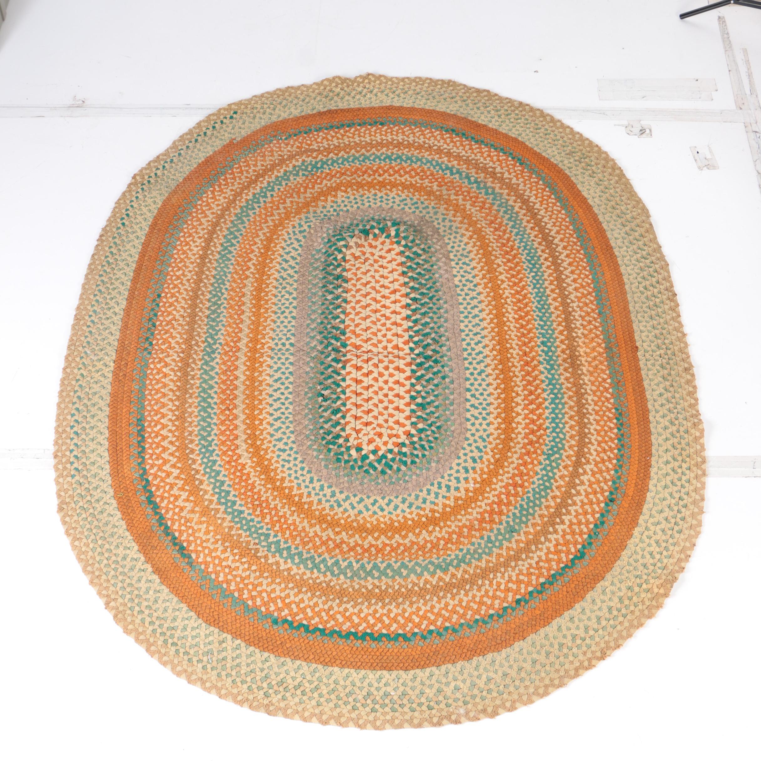 Vintage Braided Oval Wool Area Rug EBTH