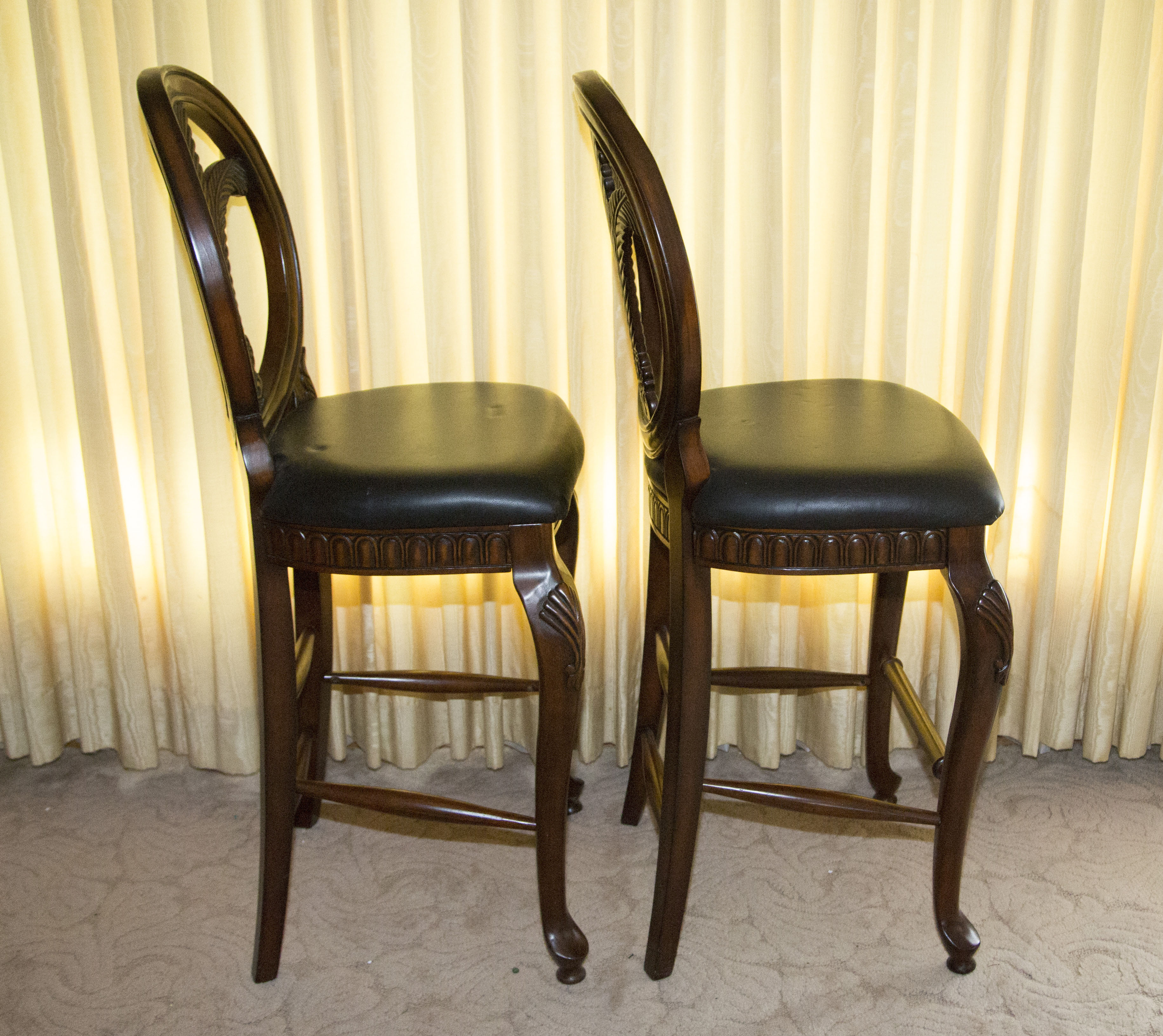Palm Leaf Motif Wooden Counter Height Chairs | EBTH