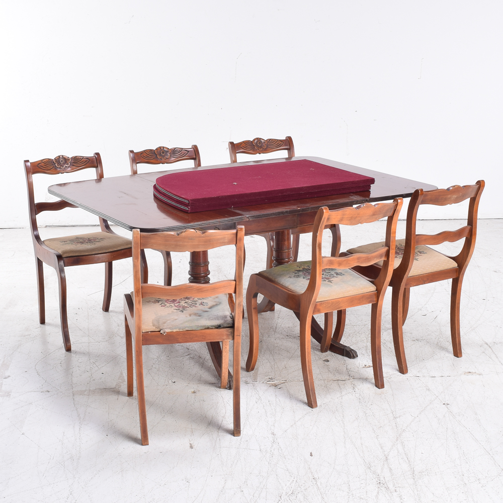 Duncan Phyfe Style Mahogany Dining Table and Six Chairs | EBTH