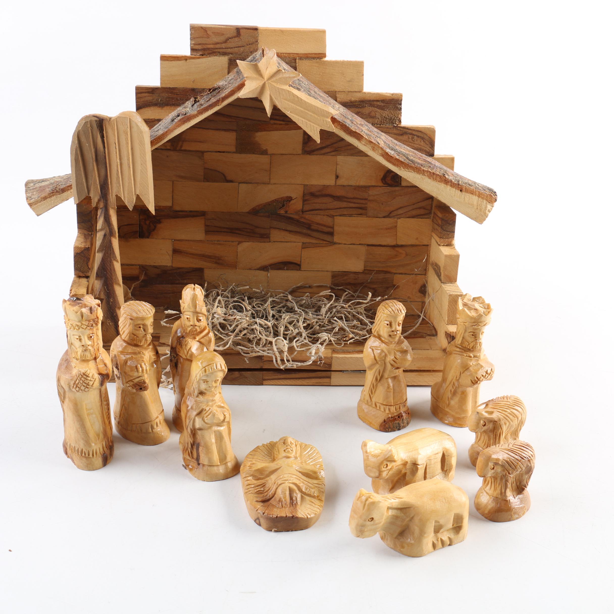 A Vintage Carved Wooden Nativity Scene EBTH