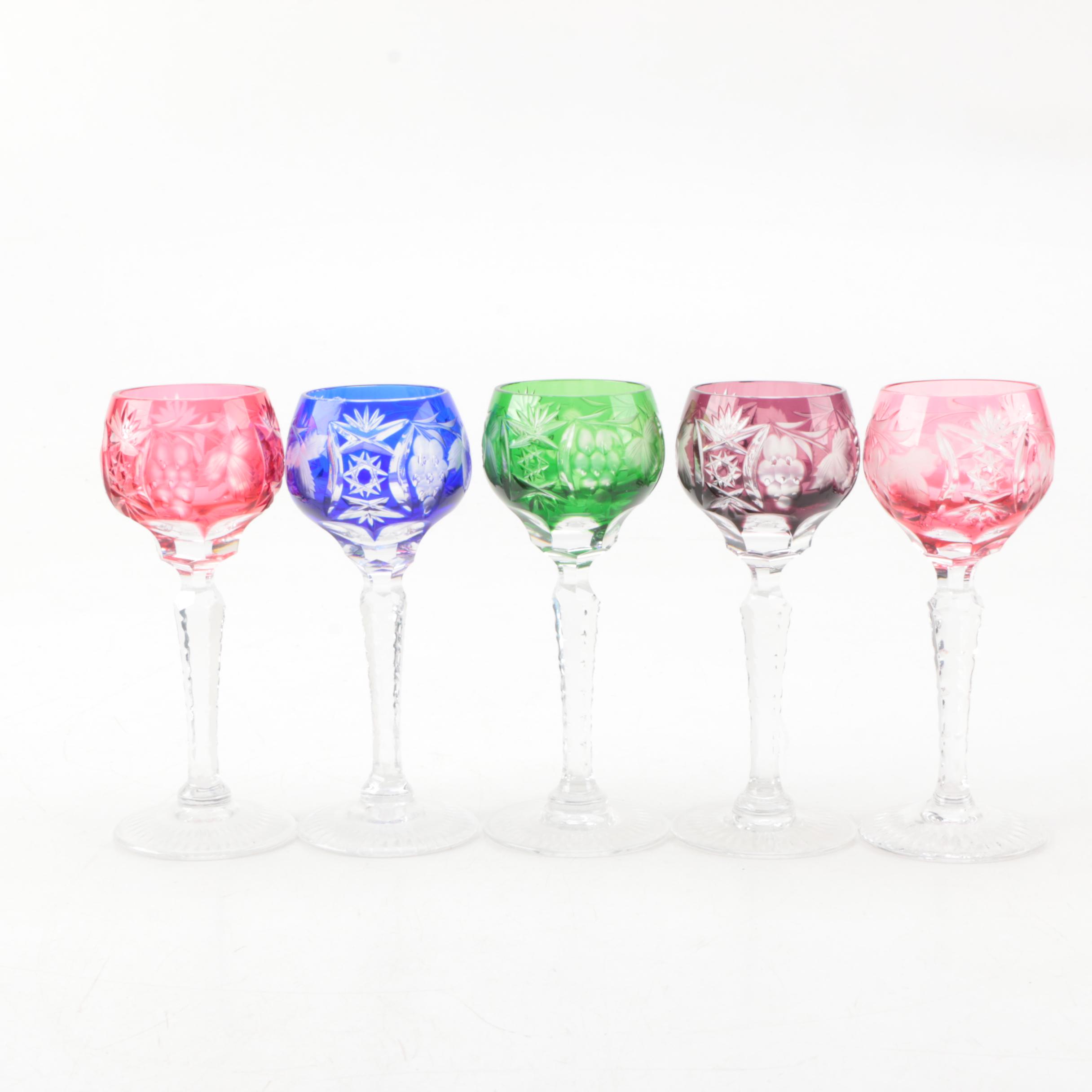 Bohemian Colored Crystal Cordial Glasses EBTH