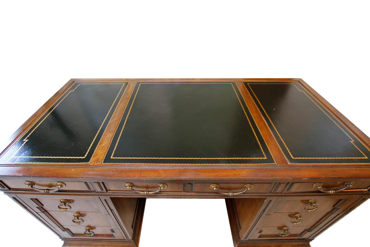 Vintage Walnut Leather Top Executive Desk by Sligh EBTH