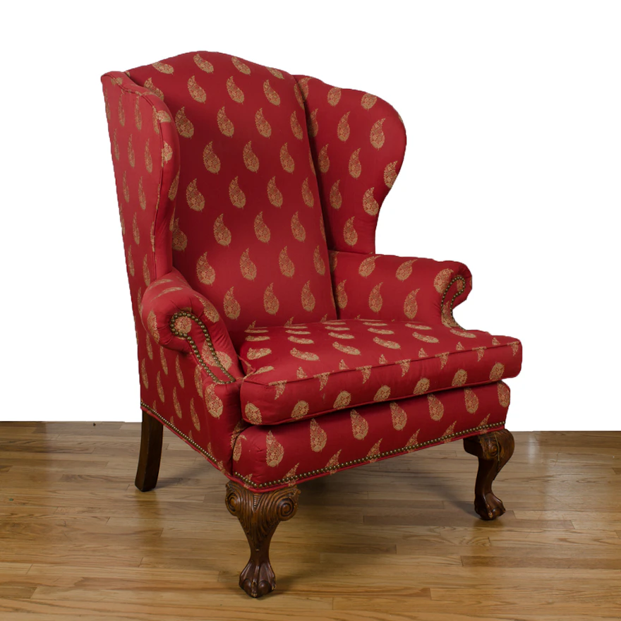 Chippendale Style Upholstered Wingback Chair by Ethan Allen | EBTH