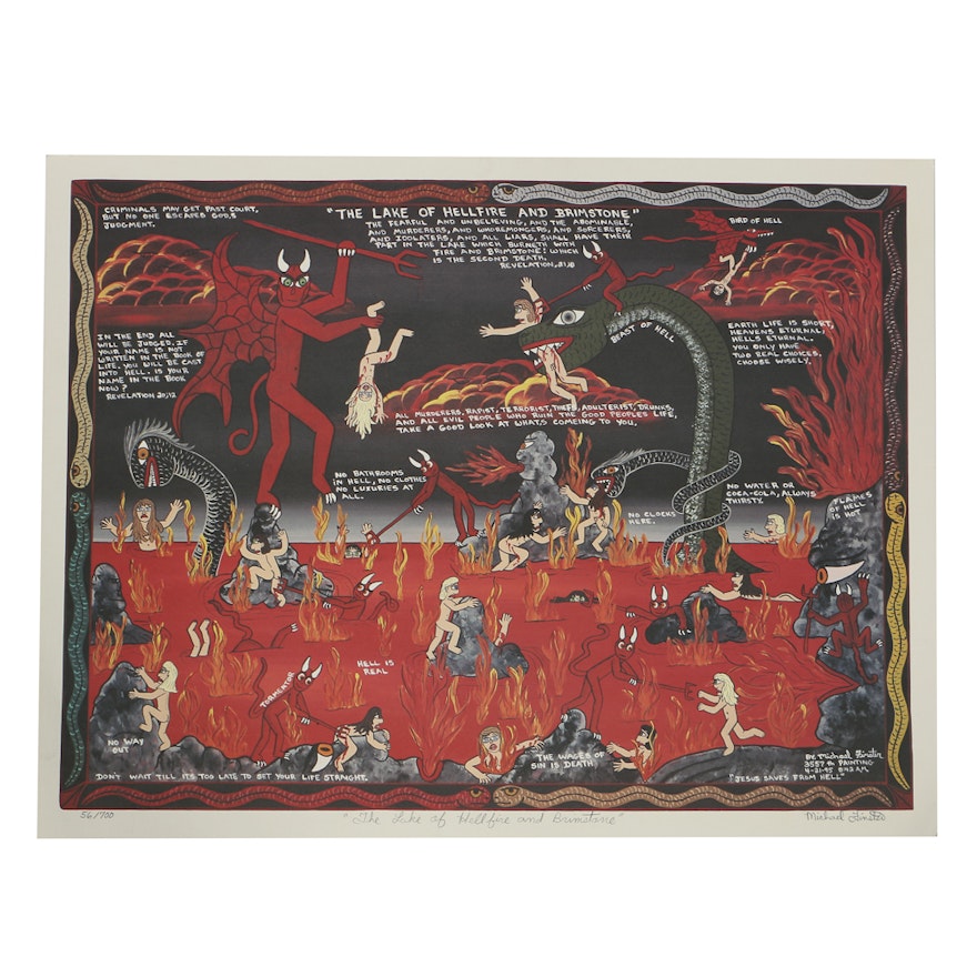 Michael Finster Offset Lithograph on Paper "The Lake of Hellfire and Brimstone"