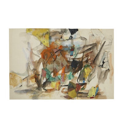Milton Weiss Watercolor and Paper Cut on Paper Abstract Composition Milton Weiss Watercolor and Paper Cut on Paper Abstract Composition