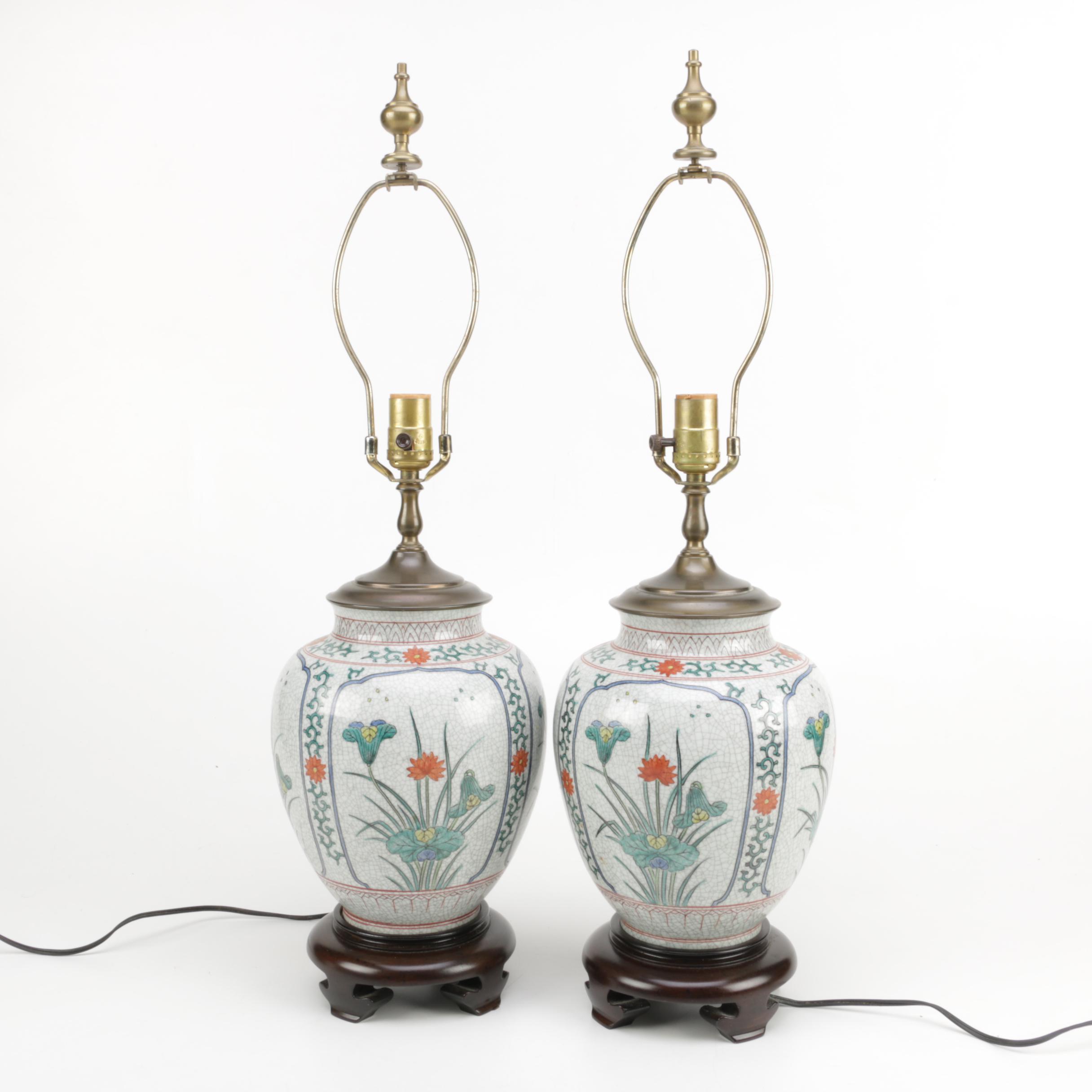 Pair of Floral Ginger Jar Table Lamps EBTH