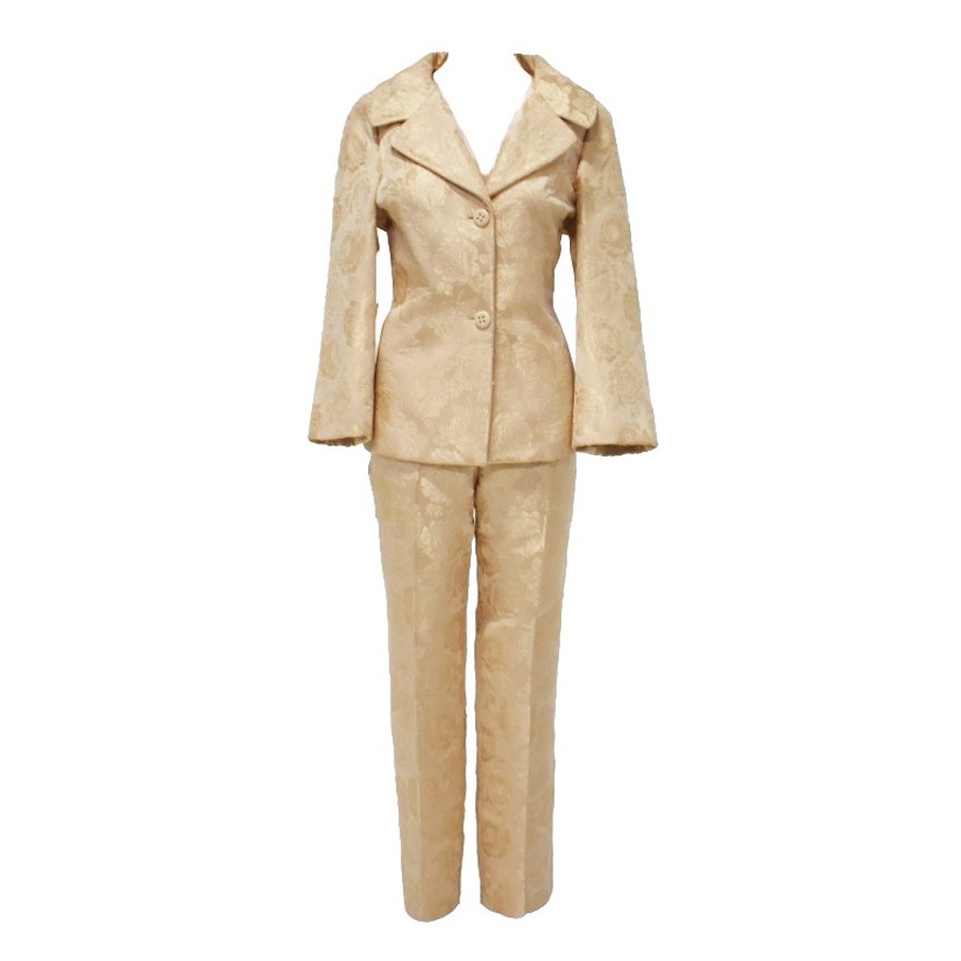Dolce and Gabbana Champagne Damask Jacket and Pant Suit, Made in Italy