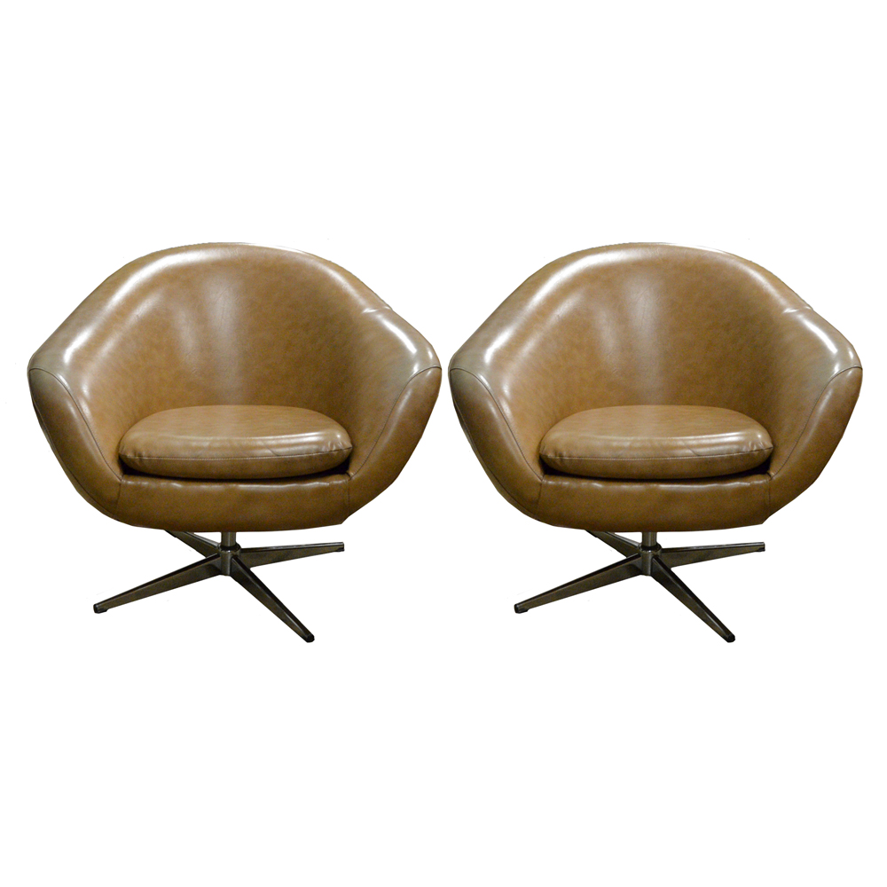 Vintage Mid Century Modern Brown Vinyl Swivel Chairs by Overman of