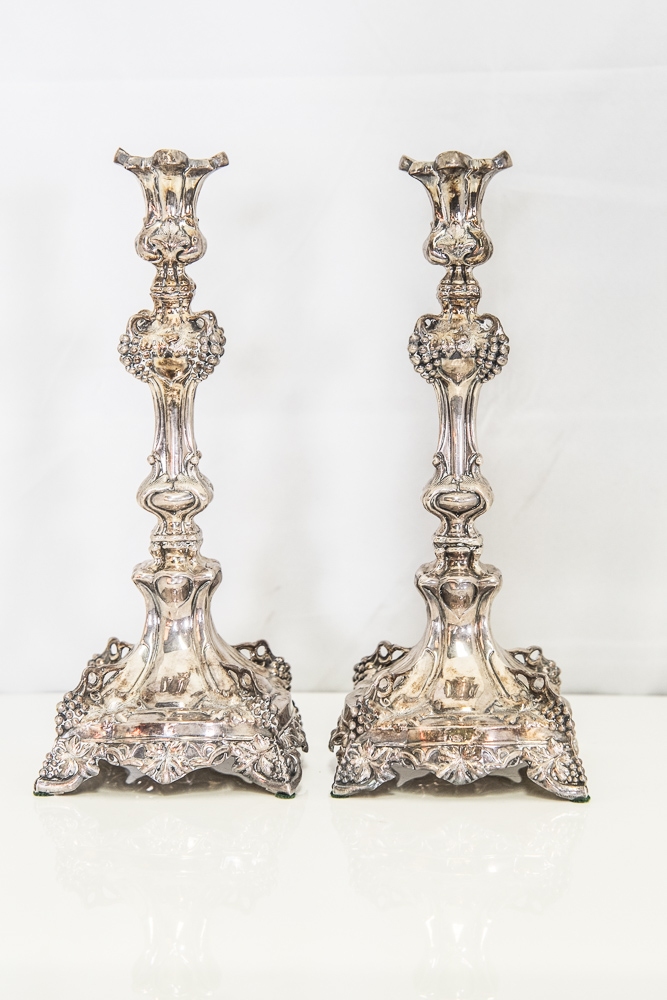 Pair Antique Polish Silver Plate Sabbath Candlesticks EBTH